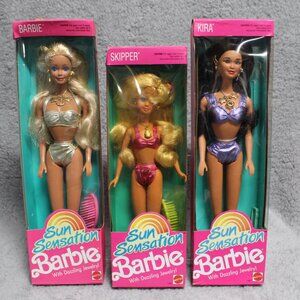 Sun Sensation Barbie #1390 Kira #1447 Skipper #1446 Vtg 1991 Lot of 3 NIB Mattel